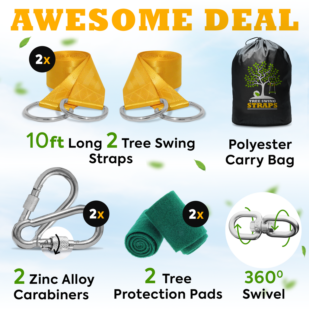 Tree Swing Hanging Kit – 10ft Straps with Carabiners, 2000 lb Capacity