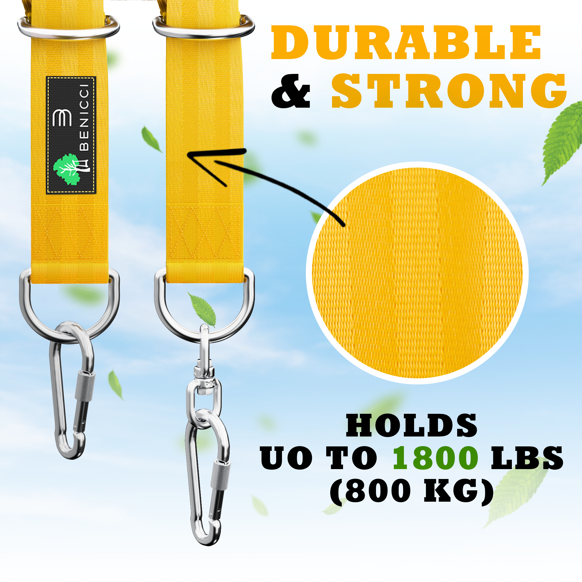 Tree Swing Hanging Kit – 10ft Straps with Carabiners, 2000 lb Capacity